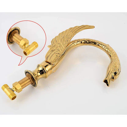 DecorBites™ Golden Swan Basin Faucet Double Handle Hot Cold Mixer Tap for Bathroom