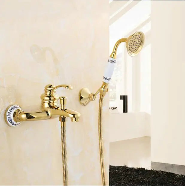 Gold Brass Rain Shower Set Single Handle