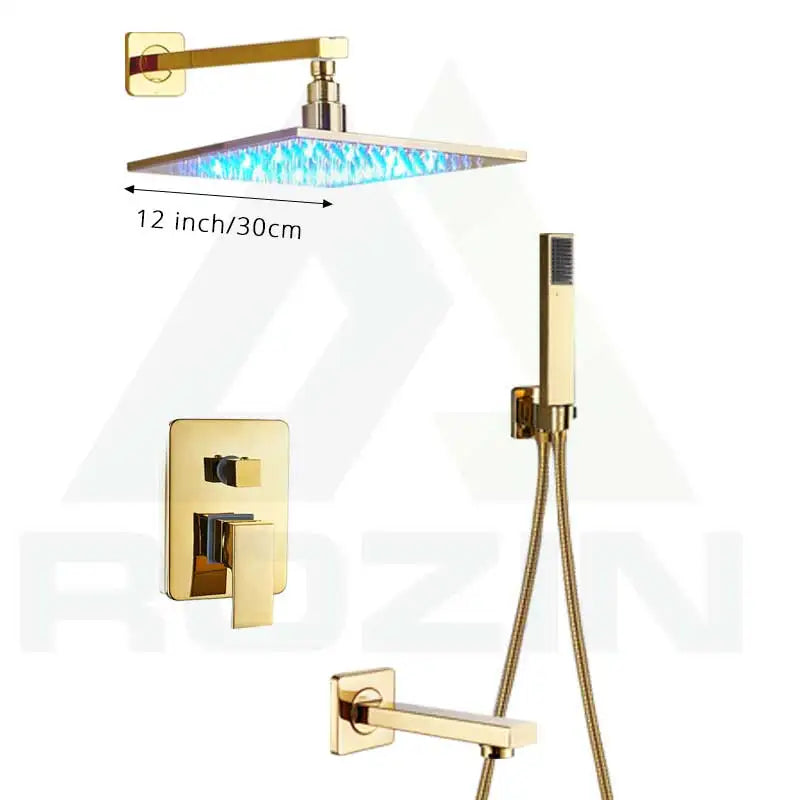 Decorbites™ Golden LED Regenbrause mit 3-Wege-Mischer und Messing-Auslauf