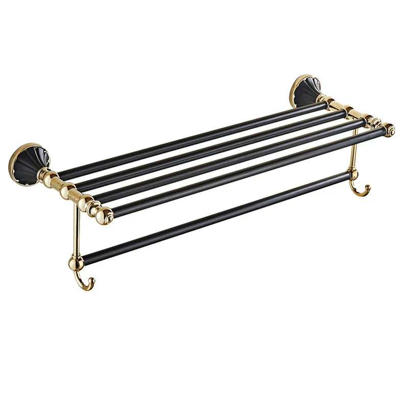 DecorBites™ Gold Black Bathroom Accessories Set, Towel Bar, Toilet Brush Holder, Paper Holder