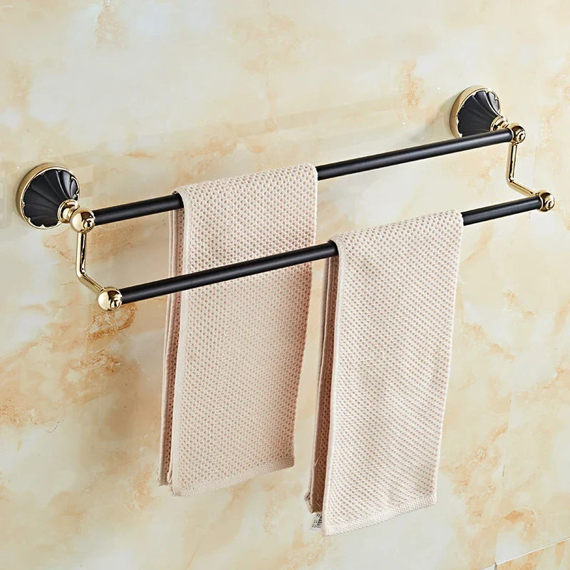 Gold Black Bathroom Accessory Set With Towel Bar