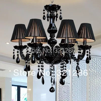 Decorbites™ Schwarze Kristall-Kronleuchter-Lampen mit Stoff-Lampenschirmen für Esszimmer, Schlafzimmer, Wohnzimmer