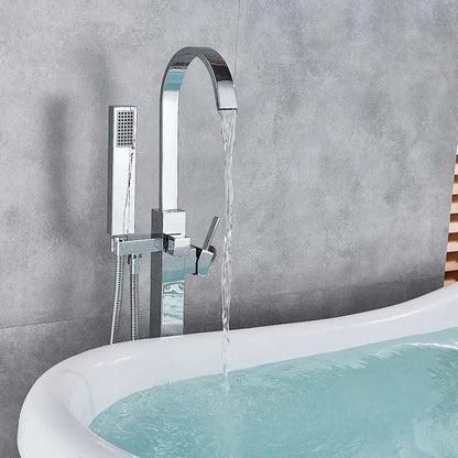 Decorbites™ Freistehender Badewannenarmatur mit Handbrause: Gebürstetes Nickel Bodenmontierter Mischbatterie