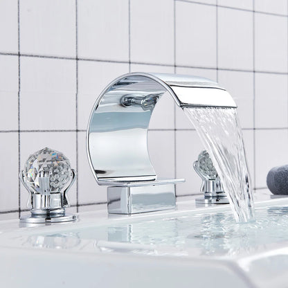 Decorbites™ Kristall-Wasserfall-Waschbeckenarmatur mit breitem Auslauf für Badezimmerwaschbecken – Heiß und Kalt
