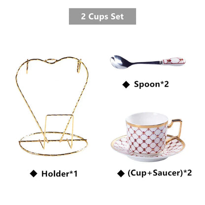 DecorBites™ 3-Piece Bone China Coffee Set 200ml Nordic Gold Porcelain Tea Cup