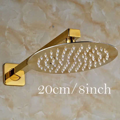 DecorBites™ Golden Ultrathin Rainfall Shower Head Set with Wall Mount Brass Arm