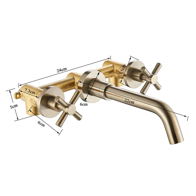 Decorbites™ Golden Drehbarer Ausziehbarer Wandmontierter Waschtischarmatur mit Doppelgriff - Drehbare Auslauf Mischbatterie
