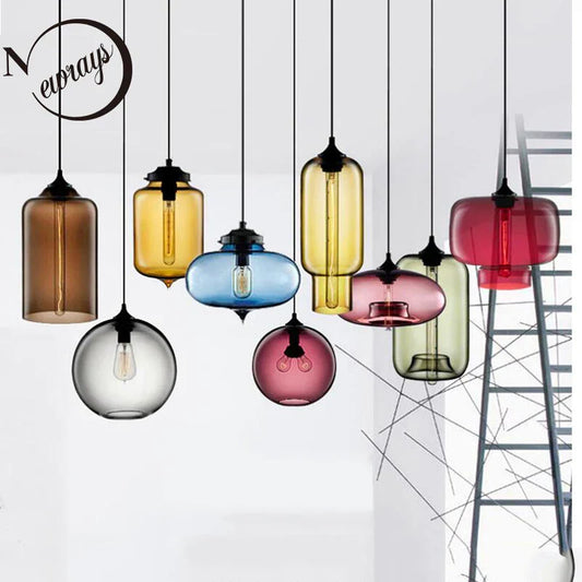 Decorbites™ Glas-Schalen-Pendant-Lampen: Moderne bunte E27 Hänge-Lampen für Küche, Wohnzimmer, Schlafzimmer.