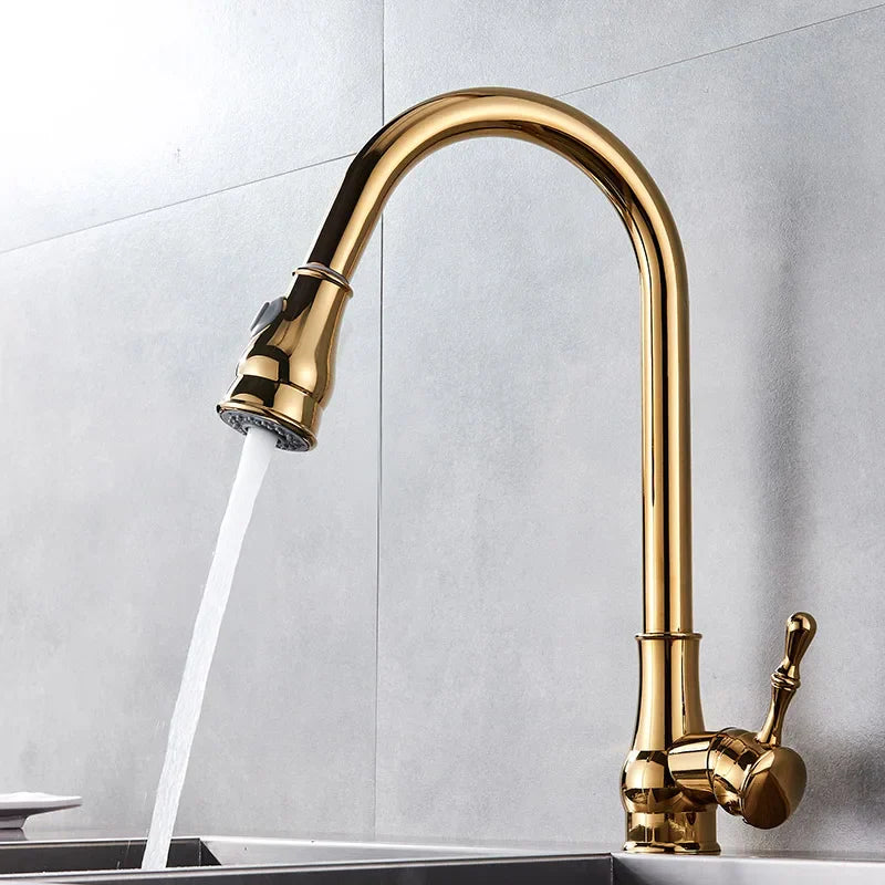 Gold Brass Rotatable Mixer Kitchen Faucet