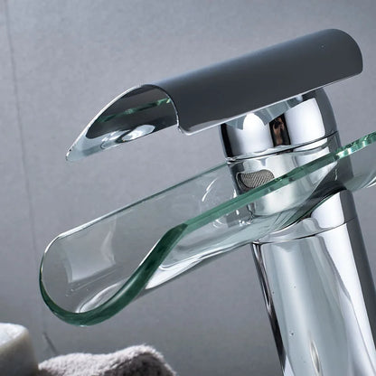 Decorbites™ Glas-Auslauf-Waschbeckenarmatur: Wasserfall-Badmischtap, Chrom-Optik