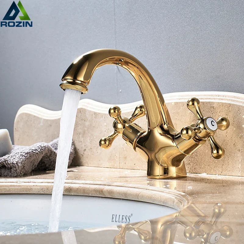 Decorbites™ Gold Waschbeckenarmatur Deckenmontiert Beckenhahn Heiß-Kalt-Wasser-Mischer