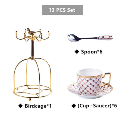 DecorBites™ Gold Porcelain Coffee & Tea Set, Elegant Bone China Luxury Ceramics