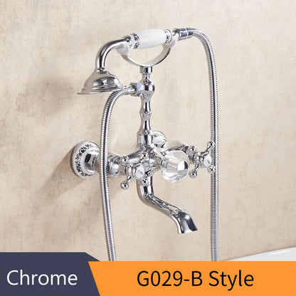 DecorBites™ Gold Brass Wall Mounted Bathtub Faucet with Hand Held Shower Kit