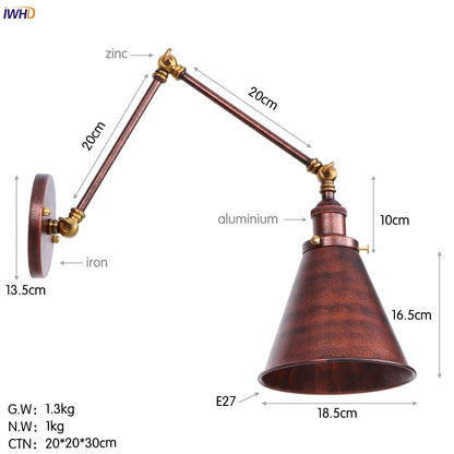 DecorBites™ Gold LED Swing Arm Wall Lamp Industrial Decor Vintage Beside Stair Loft