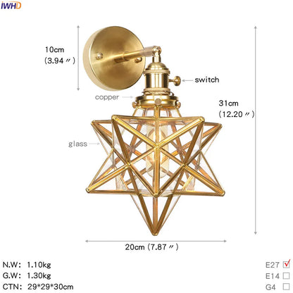 Decorbites™ Glas-Kugel-LED-Wandleuchte Retro Vintage Kupfer Applique Murale