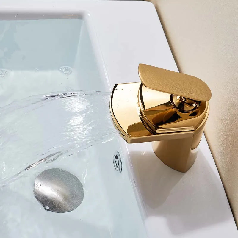 Decorbites™ Golden Brass Wasserfall Gefäßwaschbecken Armatur - Chrom Badezimmer Vanity Hahn