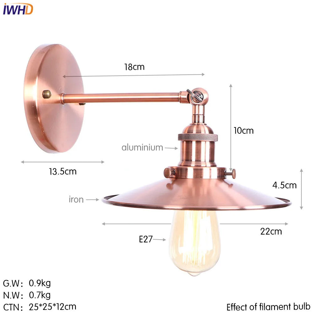 Decorbites™ Eisen Golden Antik LED Wandlampe Retro Industrie Vintage Wandlampe