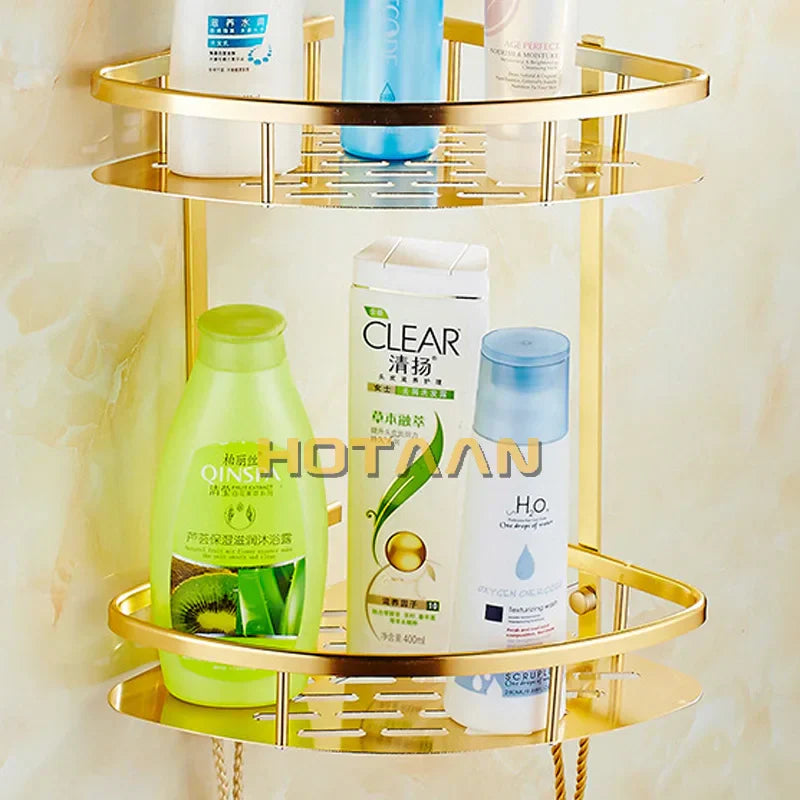 DecorBites™ Gold Aluminum Shower Shelf Basket Double Layer Holder Fashion YT-7026