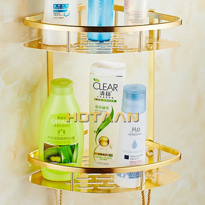 DecorBites™ Gold Aluminum Shower Shelf Basket Double Layer Holder Fashion YT-7026