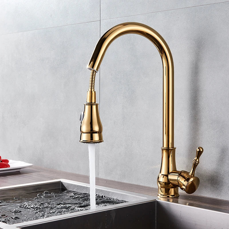 Gold Brass Rotatable Mixer Kitchen Faucet