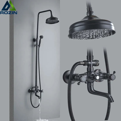 Decorbites™ Schwarze Messing-Regendusche-Mischbatterie-Set mit 8" Brausekopf und Handbrause