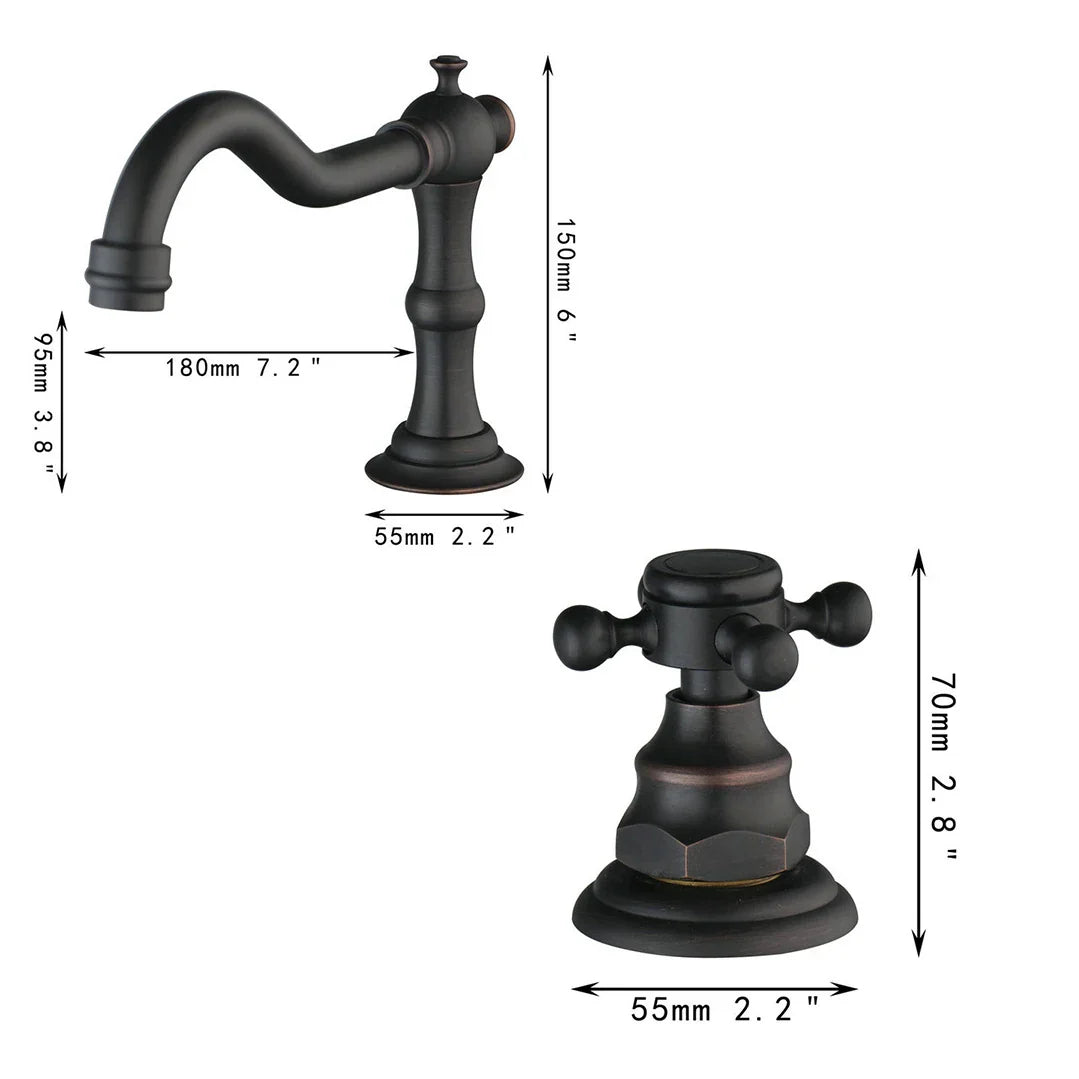 Decorbites™ Dualeinhebel-Waschbeckenarmatur aus massivem Messing in Chrom mit antiker schwarzer Finish