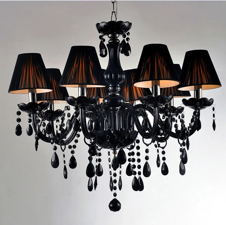 Decorbites™ Schwarze Kristall-Kronleuchter-Lampen mit Stoff-Lampenschirmen für Esszimmer, Schlafzimmer, Wohnzimmer