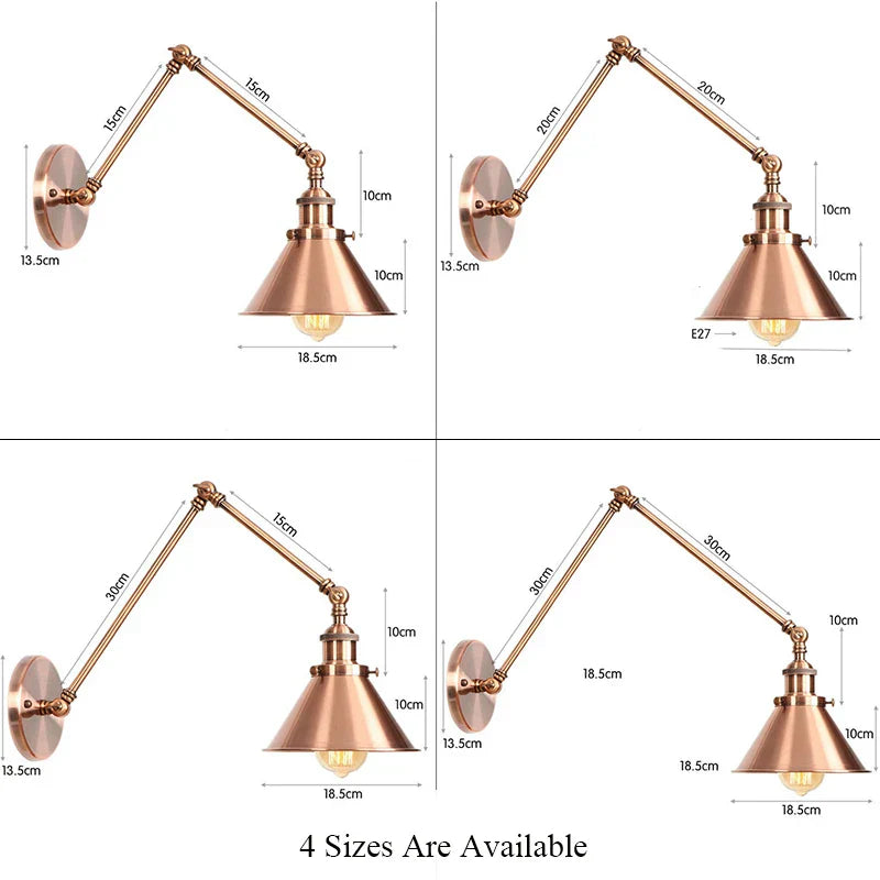 Decorbites™ Schwarze Kupfer Vintage Wandlampe mit langem Arm für Zuhause und Schlafzimmer