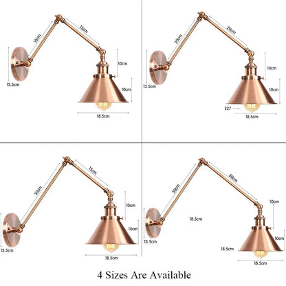Decorbites™ Schwarze Kupfer Vintage Wandlampe mit langem Arm für Zuhause und Schlafzimmer