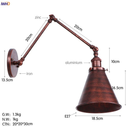 DecorBites™ Gold LED Swing Arm Wall Lamp Industrial Decor Vintage Beside Stair Loft
