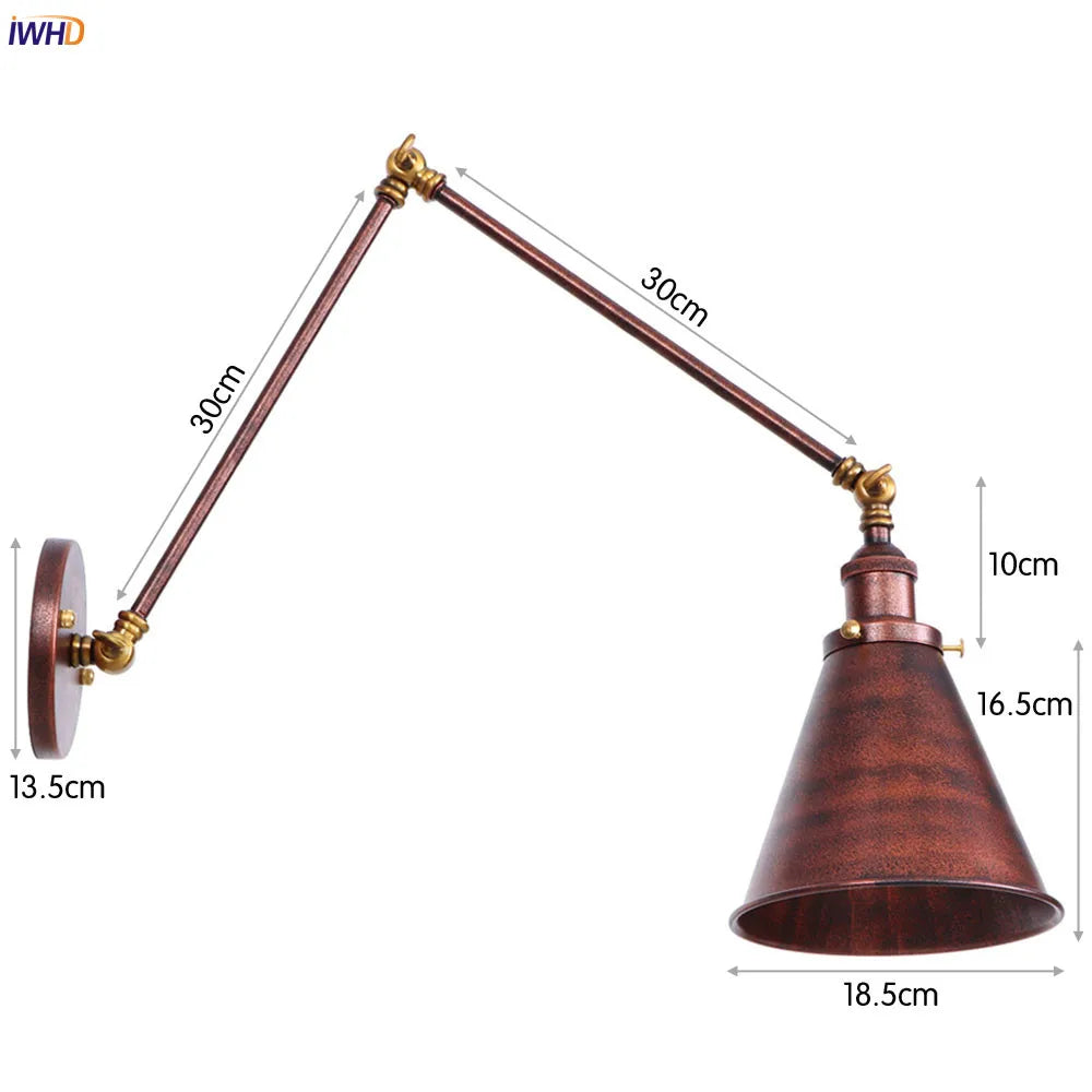 DecorBites™ Gold LED Swing Arm Wall Lamp Industrial Decor Vintage Beside Stair Loft