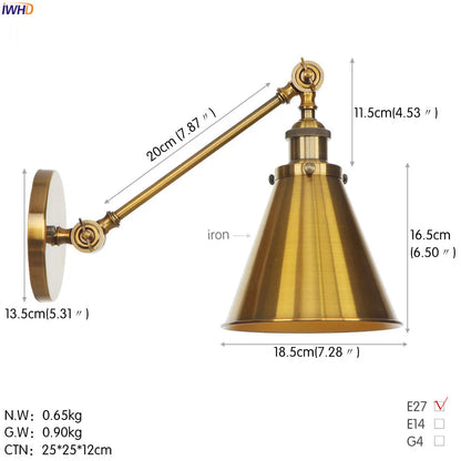 Decorbites™ Goldene Schwingarm-Wandleuchte Sconce Vintage-Industrial-Retro-Loft-Wandleuchte