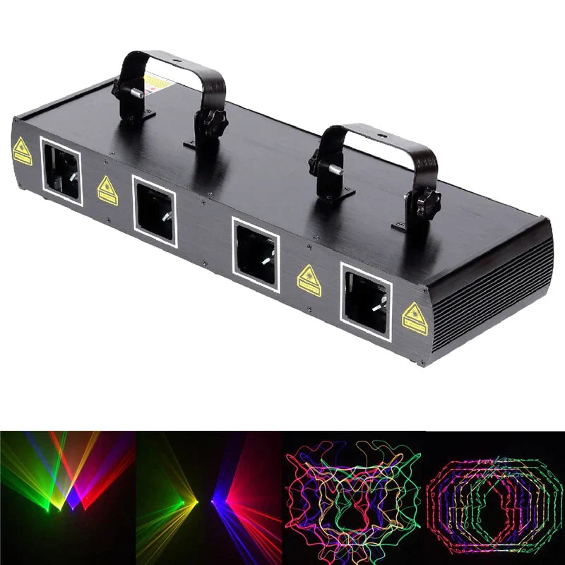 Decorbites™ 4-Linsen-RGBY-DMX-Laserprojektor für Bühnen- und Partybeleuchtung