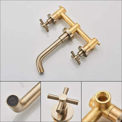 DecorBites™ Golden Dual Handle Wall Mounted Basin Faucet