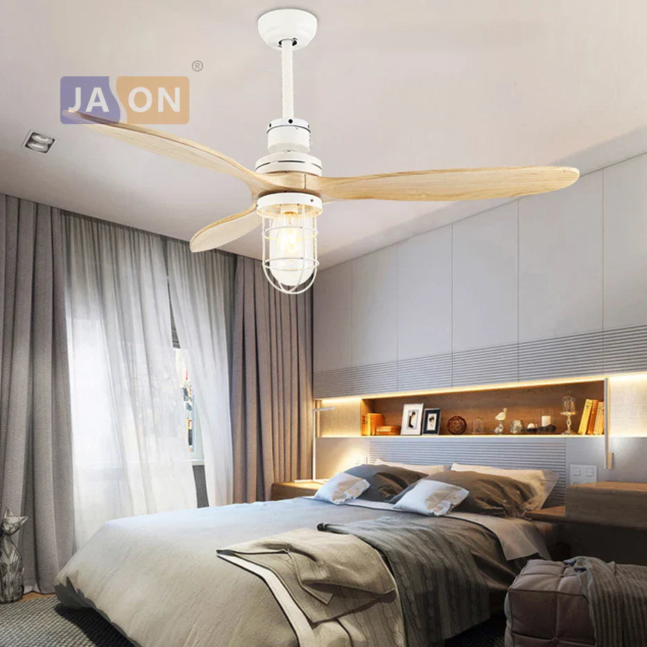 Decorbites™ Edison Loft Eisen Glas Holz Deckenventilator mit LED-Licht für Foyer und Schlafzimmer
