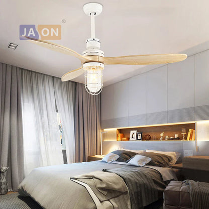 Decorbites™ Edison Loft Eisen Glas Holz Deckenventilator mit LED-Licht für Foyer und Schlafzimmer
