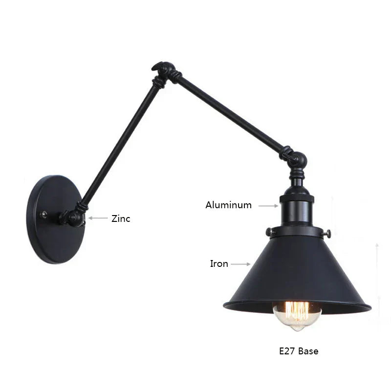 Decorbites™ Schwarze Kupfer Vintage Wandlampe mit langem Arm für Zuhause und Schlafzimmer