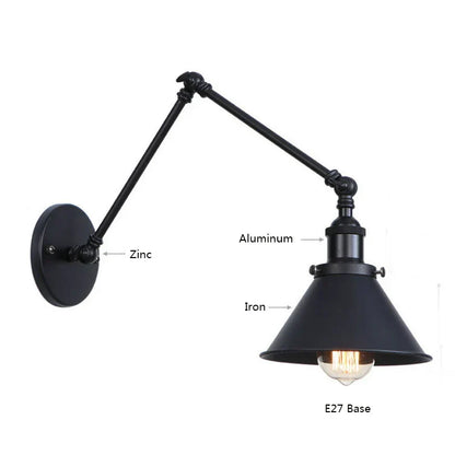 Decorbites™ Schwarze Kupfer Vintage Wandlampe mit langem Arm für Zuhause und Schlafzimmer