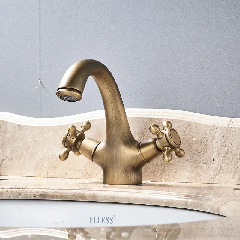 DecorBites™ Dual Handle Brass Basin Faucet for Bathroom Vanity Sink