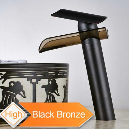 Decorbites™ Schwarze Bronze Glas-Auslauf Wasserfall Beckenmischer Armatur - Deckenmontiertes Arbeitsplatten-Wasserhahn