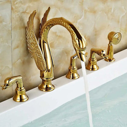 Decorbites™ Golden Swan Badewannenarmatur-Set mit Messinghandbrause.