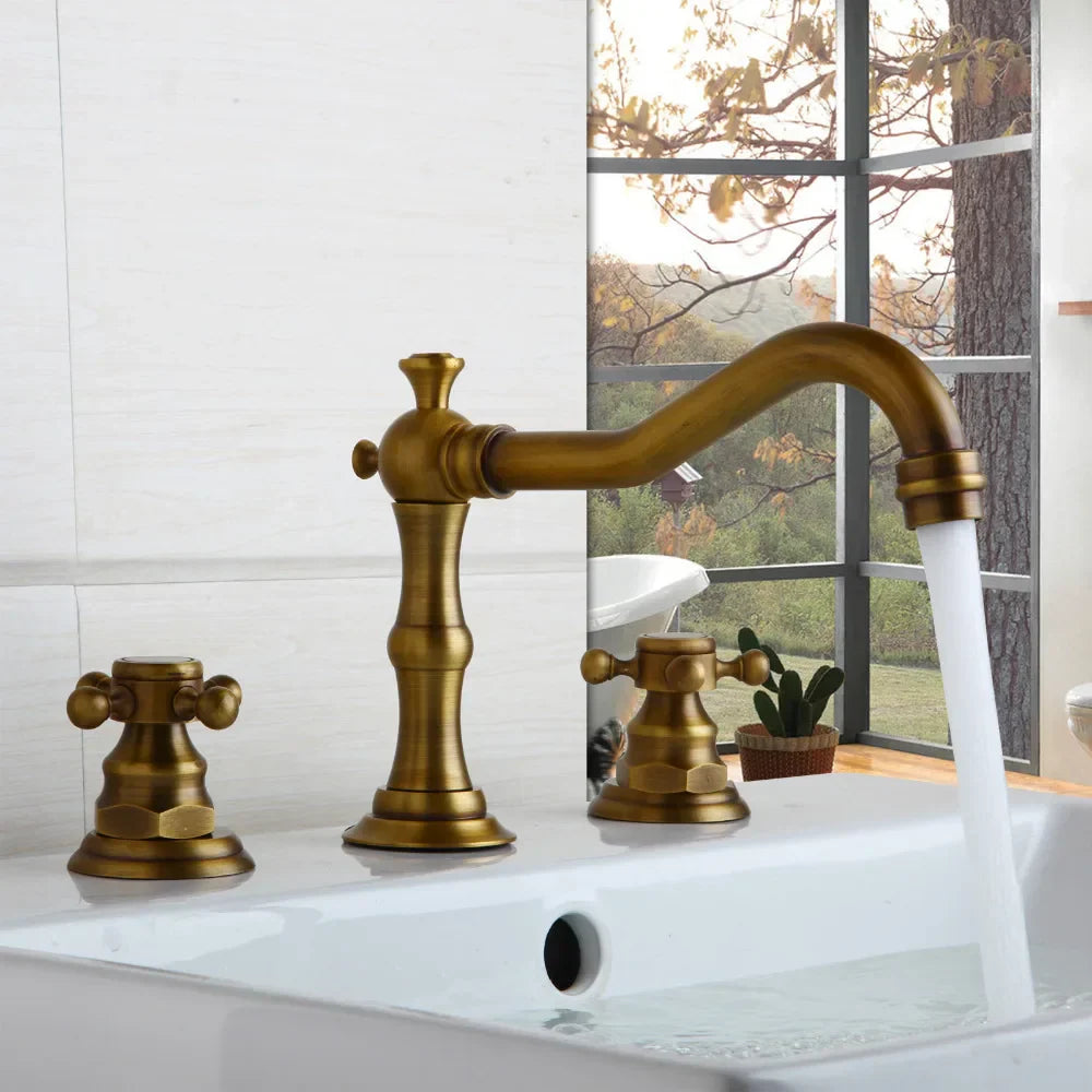 Decorbites™ Dualeinhebel-Waschbeckenarmatur aus massivem Messing in Chrom mit antiker schwarzer Finish