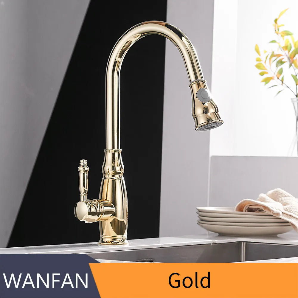 Decorbites™ Gold Küchenarmatur mit ausziehbarem Sprühkopf und Drehfunktion - WF-4118