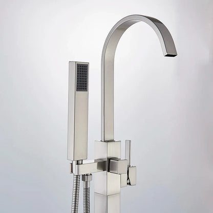 Decorbites™ Freistehender Badewannenarmatur mit Handbrause: Gebürstetes Nickel Bodenmontierter Mischbatterie