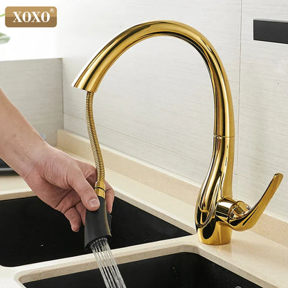 DecorBites™ Golden Kitchen Faucet Pull Out Single Handle Water Mixer Tap