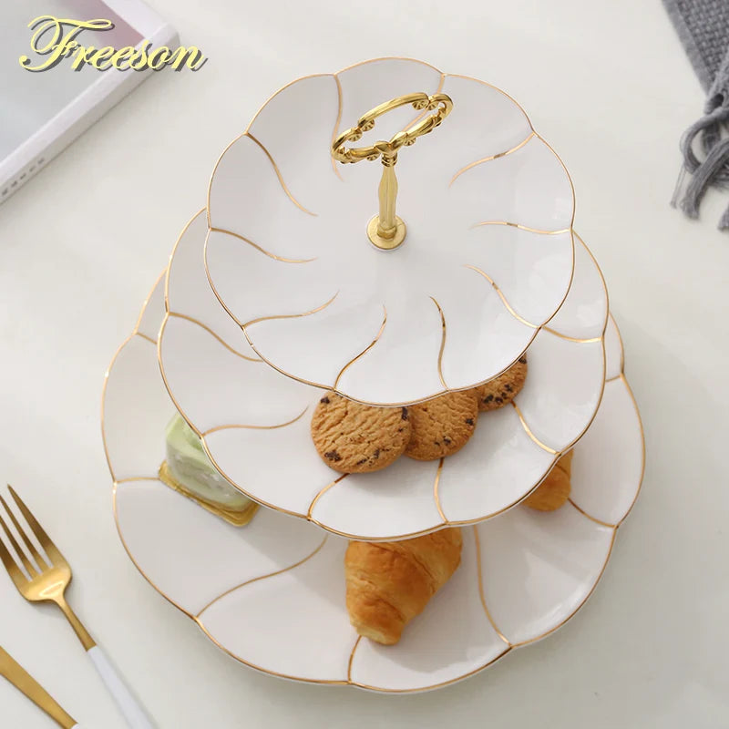 Decorbites™ Gold-Einlage Knochenporzellan-Fruchtplatten Snackteller Kuchenplatte Süßigkeitenschale