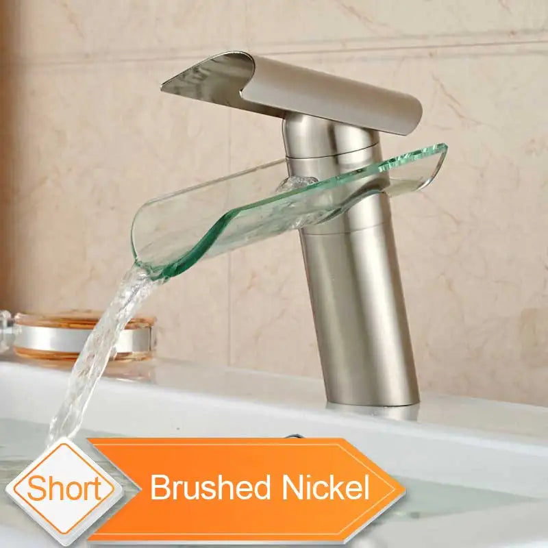 Decorbites™ Glas-Auslauf-Waschbeckenarmatur: Wasserfall-Badmischtap, Chrom-Optik