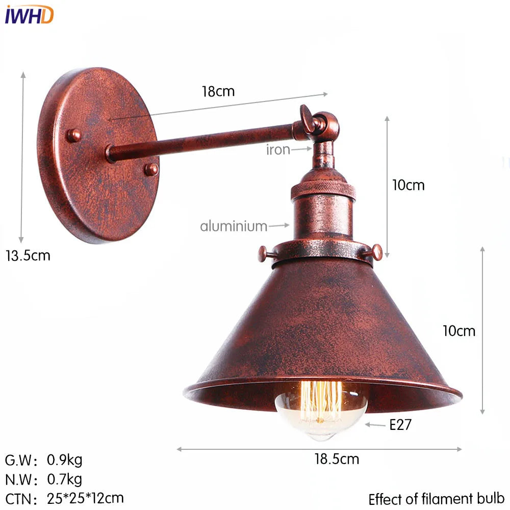 Decorbites™ Eisen Golden Antik LED Wandlampe Retro Industrie Vintage Wandlampe