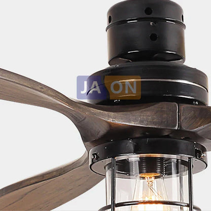 Decorbites™ Edison Loft Eisen Glas Holz Deckenventilator mit LED-Licht für Foyer und Schlafzimmer
