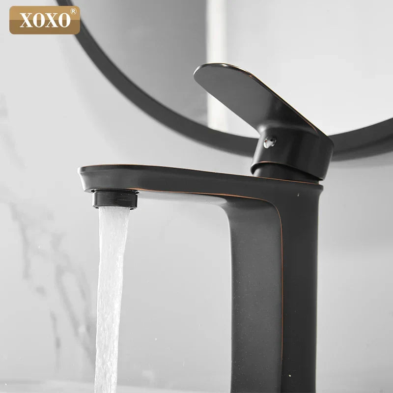 Decorbites™ Messing-Waschbeckenarmatur in Schwarz-Finish Heiß-Kalt-Wasser-Mischbatterie Einhebel
